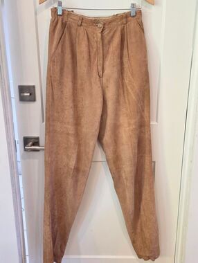 Vintage European Genuine Suede Leather Pants EU 42 Camel High Rise Boho Western